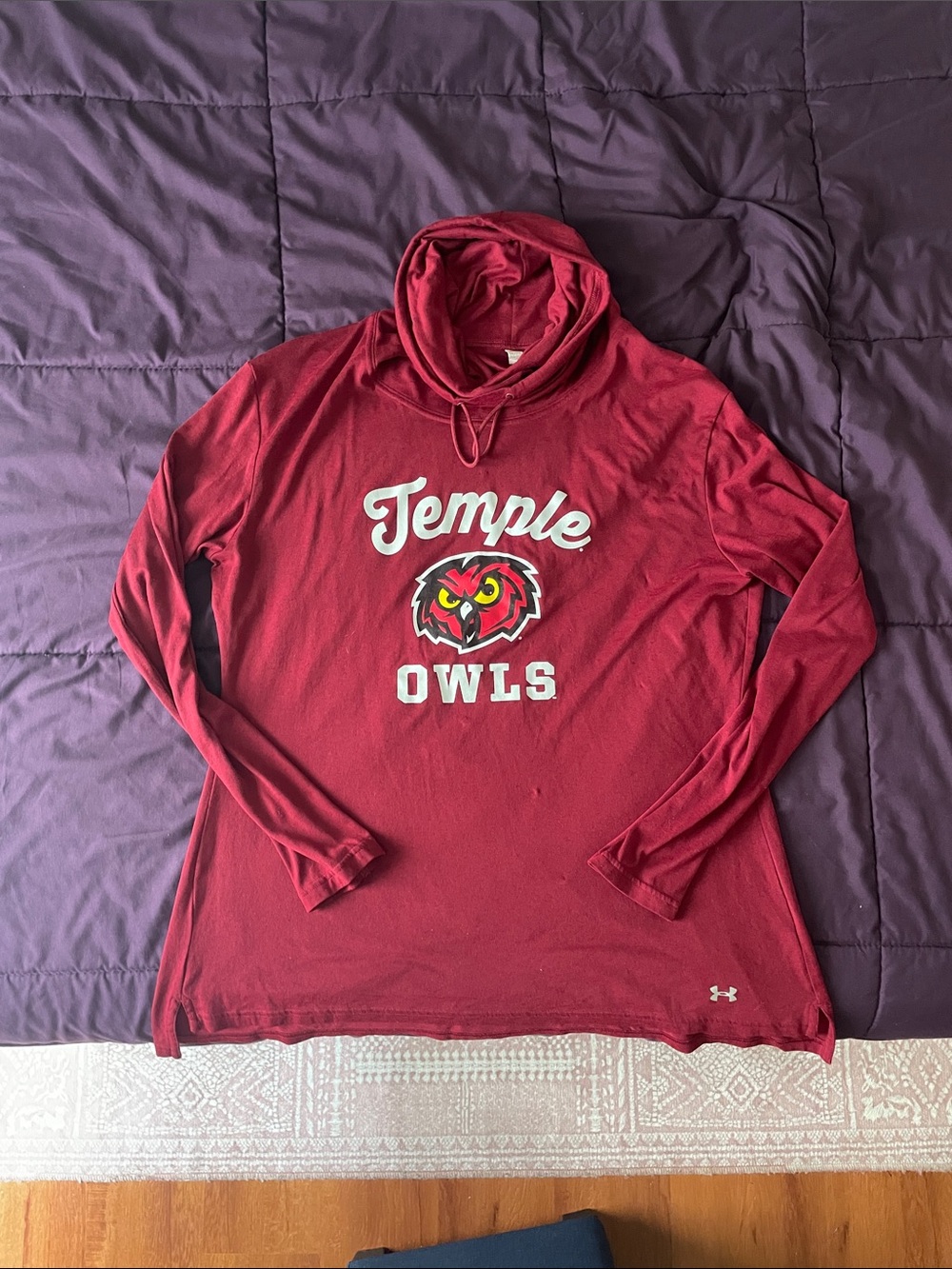 Under Armour Temple Owls Maroon Hooded Long-Sleeve Tee